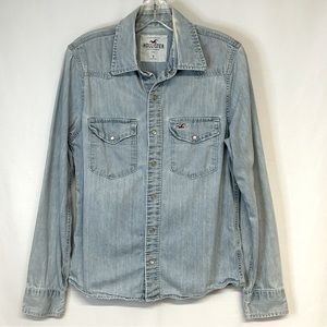 Hollister Womens Denim Pearl Snap Shirt Sz S Distressed Western‎ Y2k